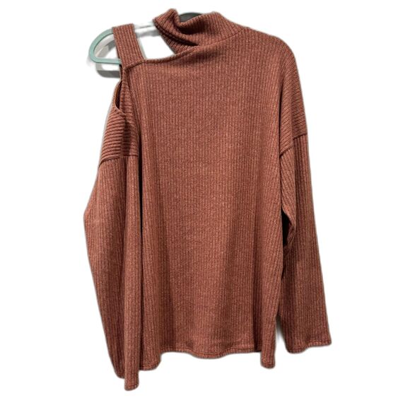 Vanilla Bay Mock Neck Sweater Ribbed Stretch Rust Asymmetrical Women sz Large - Picture 8 of 9